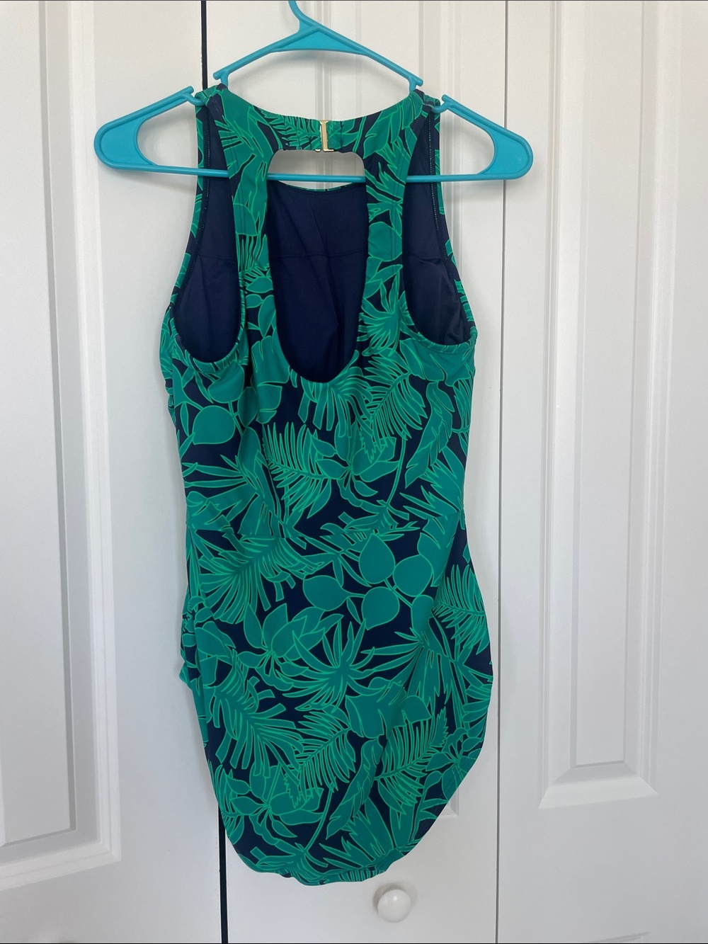 Lands' End Navy One-Piece Swimsuit with Green Trim - Picture 3 of 4